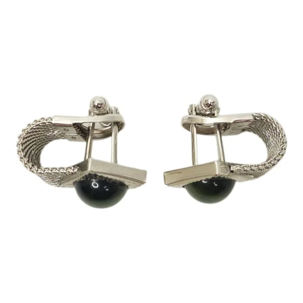 Anson Moon Stone Mesh Chainmail Cufflinks Silver Tone Men Vintage MCM Jewelry